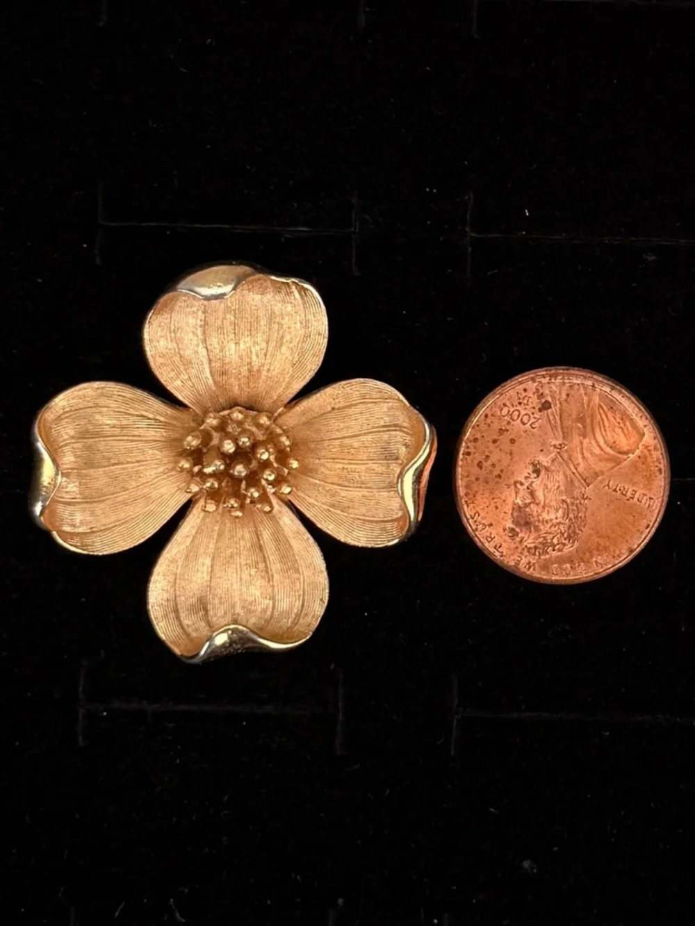 Vintage Trifari Dogwood Flower Brooch Goldtone Textured Petals Floral Pin